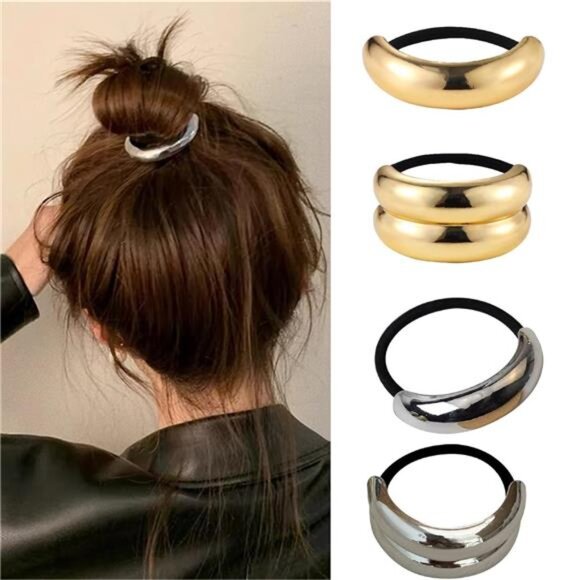 Gold & Geometric Metal Hair Ties | Durable Alloy with Strong Elastic - Picture 2 of 5